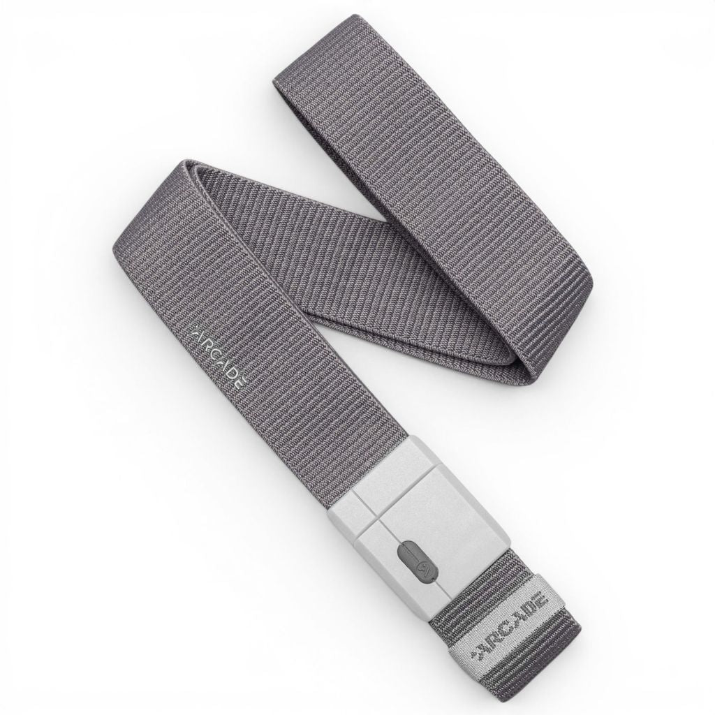 Gray belt with a white buckle on a white background