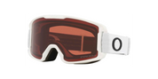 Oakley goggles with a white frame, a translucent red-orange lens, and a white strap featuring a black 'O' logo.