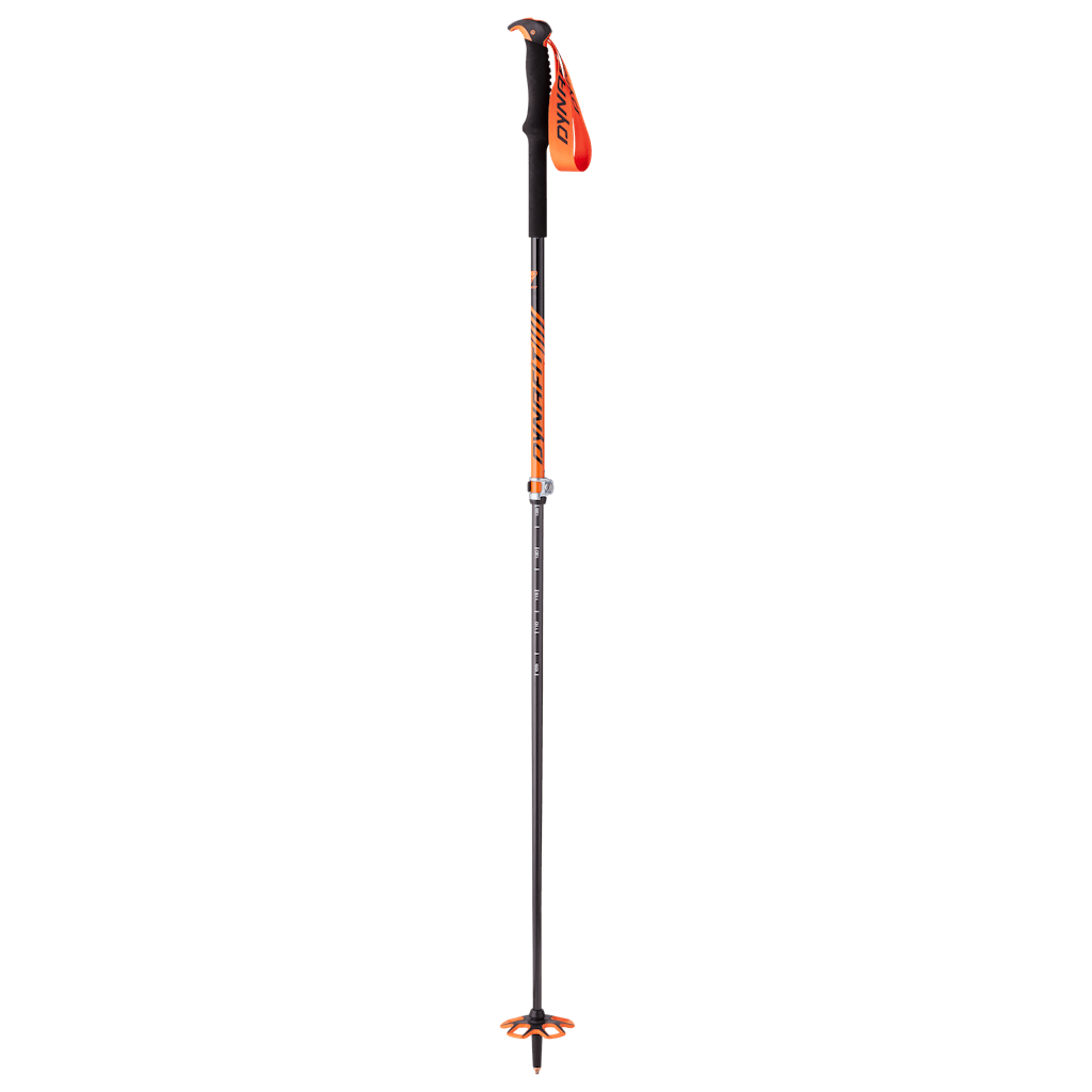 Ultralight Dynafit Speed Vario 2 touring pole, perfect for the backcountry, orange and grey shaft.