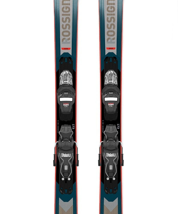 Rossignol Arcade 80 skis with bindings on a white background
