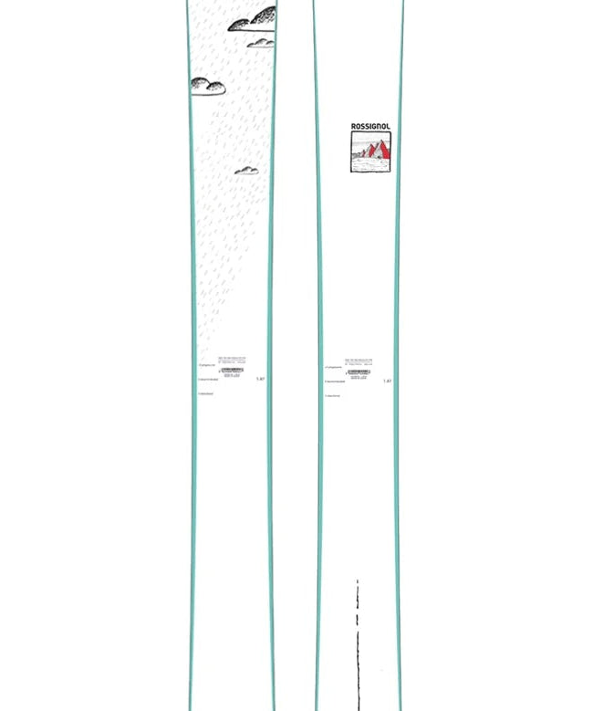 Skis with artistic designs on a white background